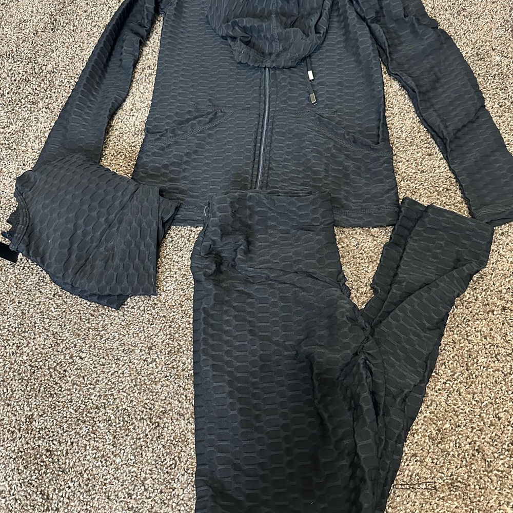 Black Textured Tracksuit Set